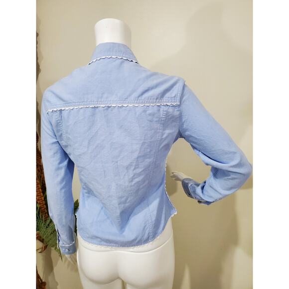 Elevenses Anthropologie Women's Button Down Denim Long Sleeve Top Size 2 - Picture 4 of 9